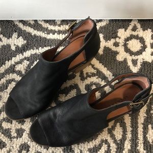 Lucky Brand black open toe ankle boots. Size 9   2 1/2 “ heels.